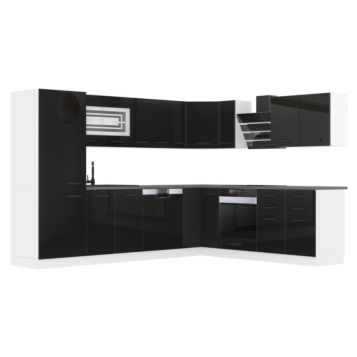 KÜCHE L-Form JULIE, mit Arbeitsplatten, Schwarz Hochglanz - Schwarz Hochglanz, Holz (460/204/60cm) - B BELINI GROUP