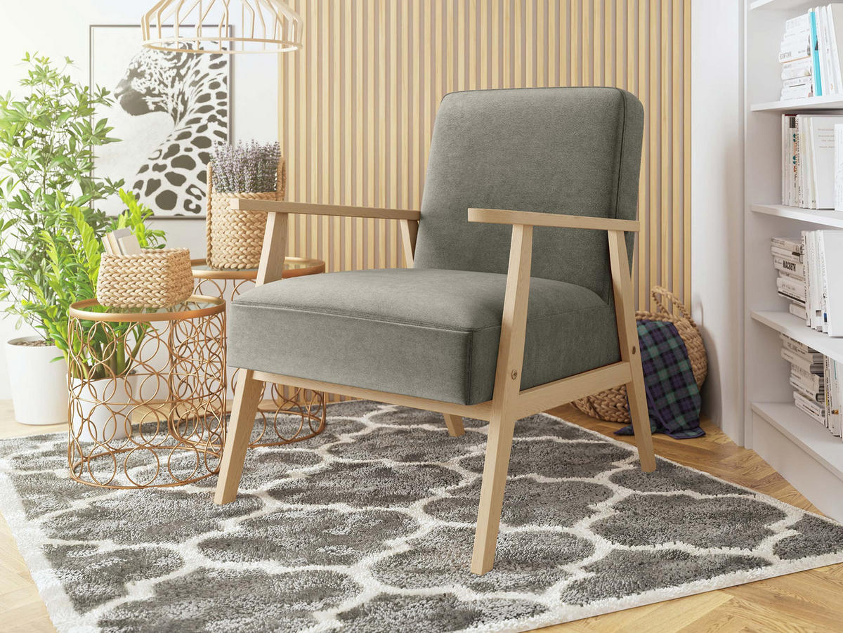SESSEL Retro - Naturfarben/Grau, Holz/Textil (59/76/67cm) - MIRJAN24
