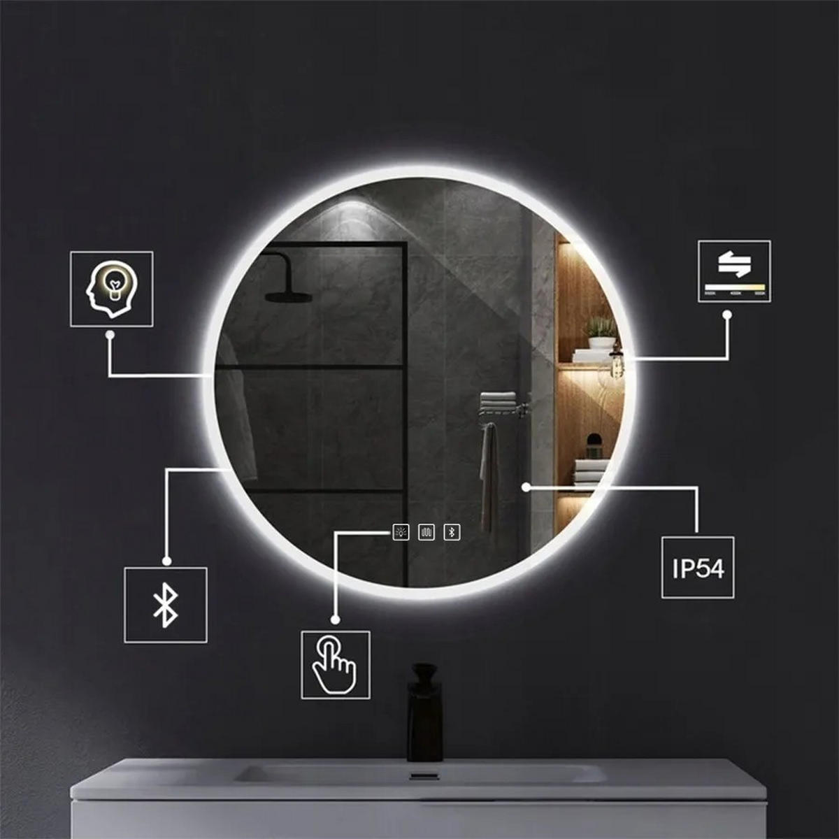 SPIEGEL Rea Led Bluetooth Ffj 60cm - Chromfarben, Glas (60/60/2cm) - REA