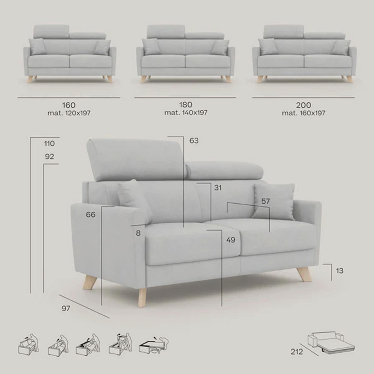 SCHLAFSOFA Francy - Gelb, Metall (200/92/97cm) - Divani.store