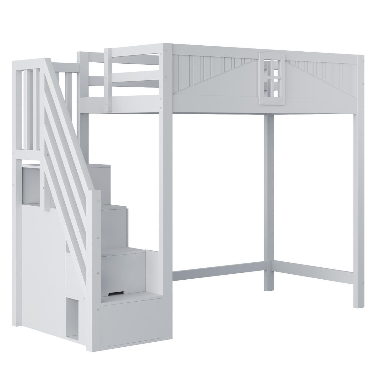 HOCHBETT 90/200 cm aus Massivholz in Grau – mit Rausfallschutz und Leiter - Grau, Holzwerkstoff (90/200cm) - BEAOK