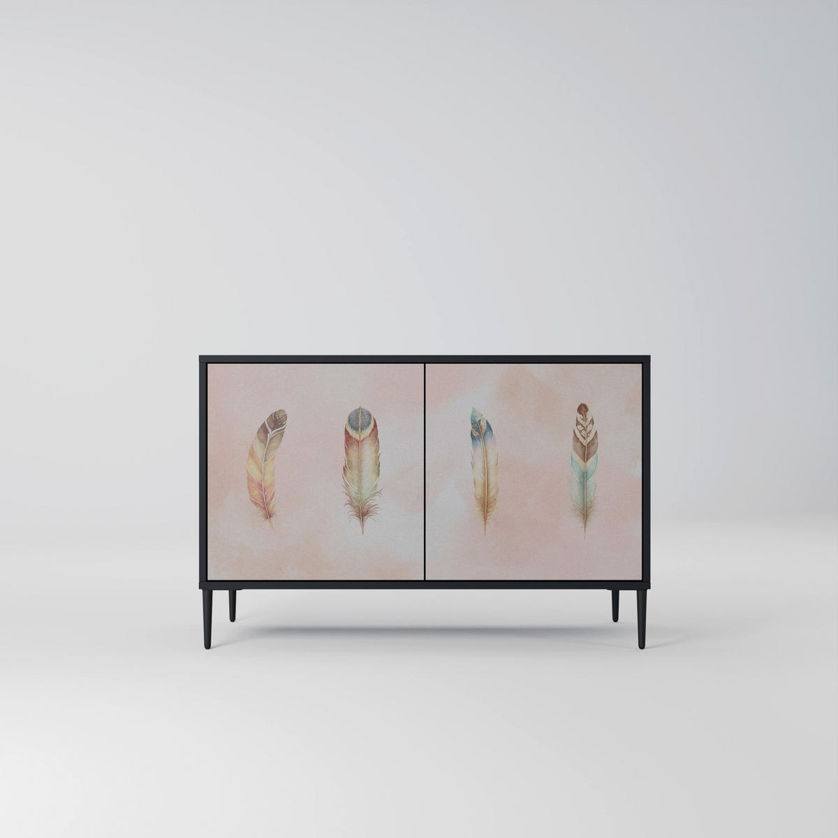 SIDEBOARD THE DELIQUESCE, Eicheneffekt, 111x42x77,5 cm, 2 Türen - Eichefarben/Buchefarben, Holzwerkstoff/Buchenholz (111/77.5/42cm) - SpaceRebels
