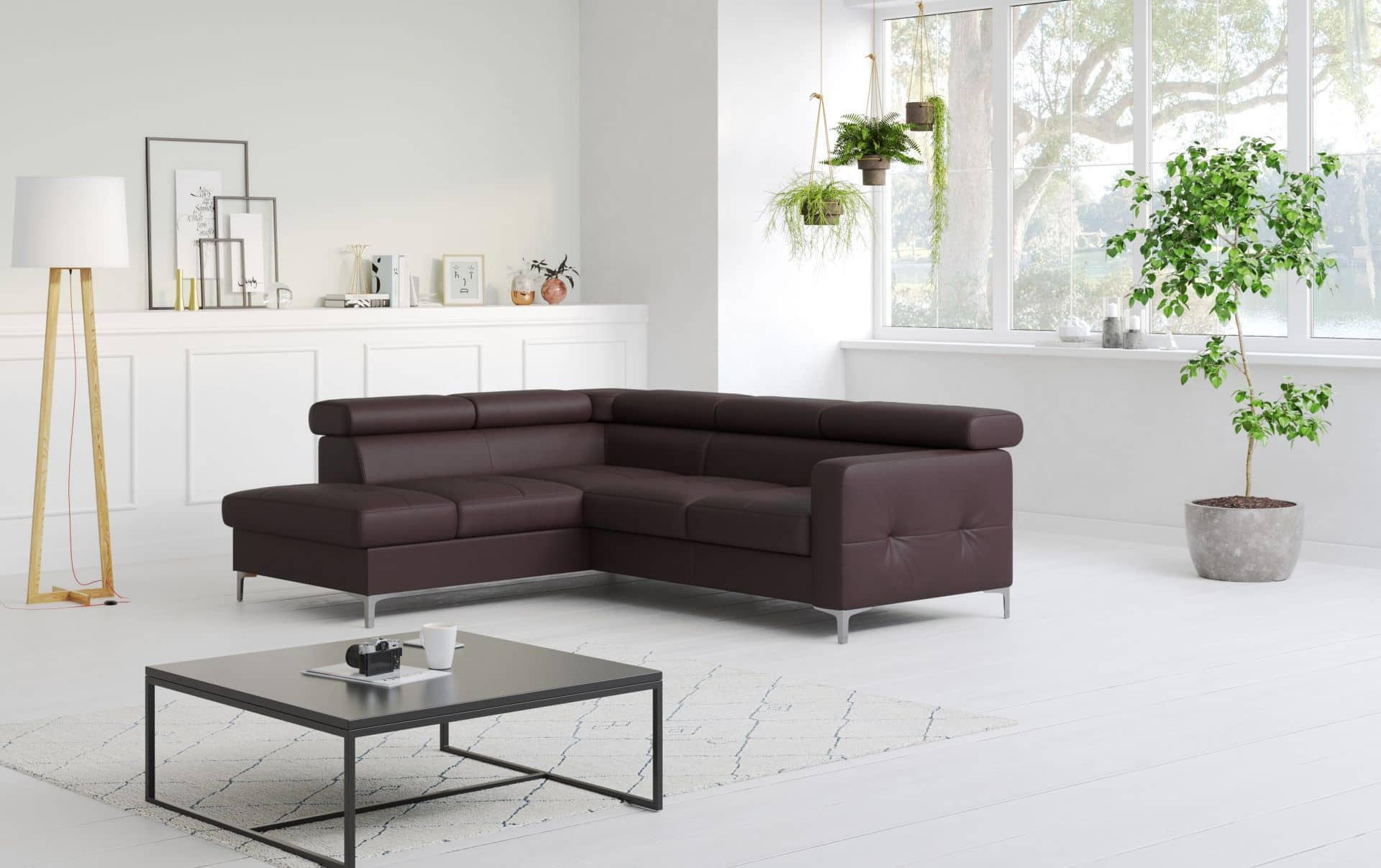 Thumbnail - Cotta Eckschlafsofa, Dunkelbraun, Metall, Echtholz,Fichte, 4-Sitzer, Füllung: Schaumstoff, Ottomane links,L-Form, 242x20...