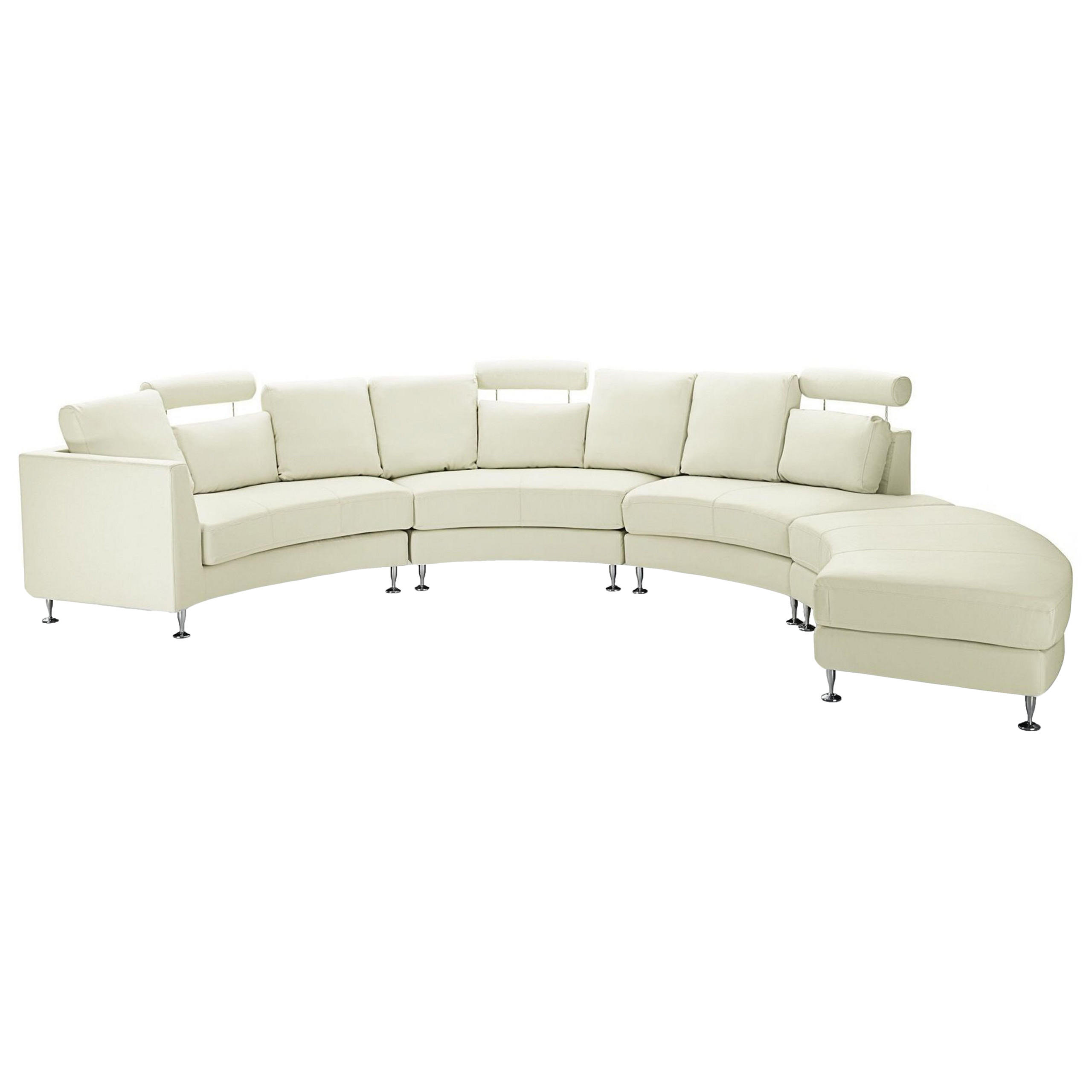 7-SITZER-SOFA mit Ottomane Echtleder, Kunstleder Beige Rotunde - Beige, Leder/Textil (448/76/236cm) - Beliani