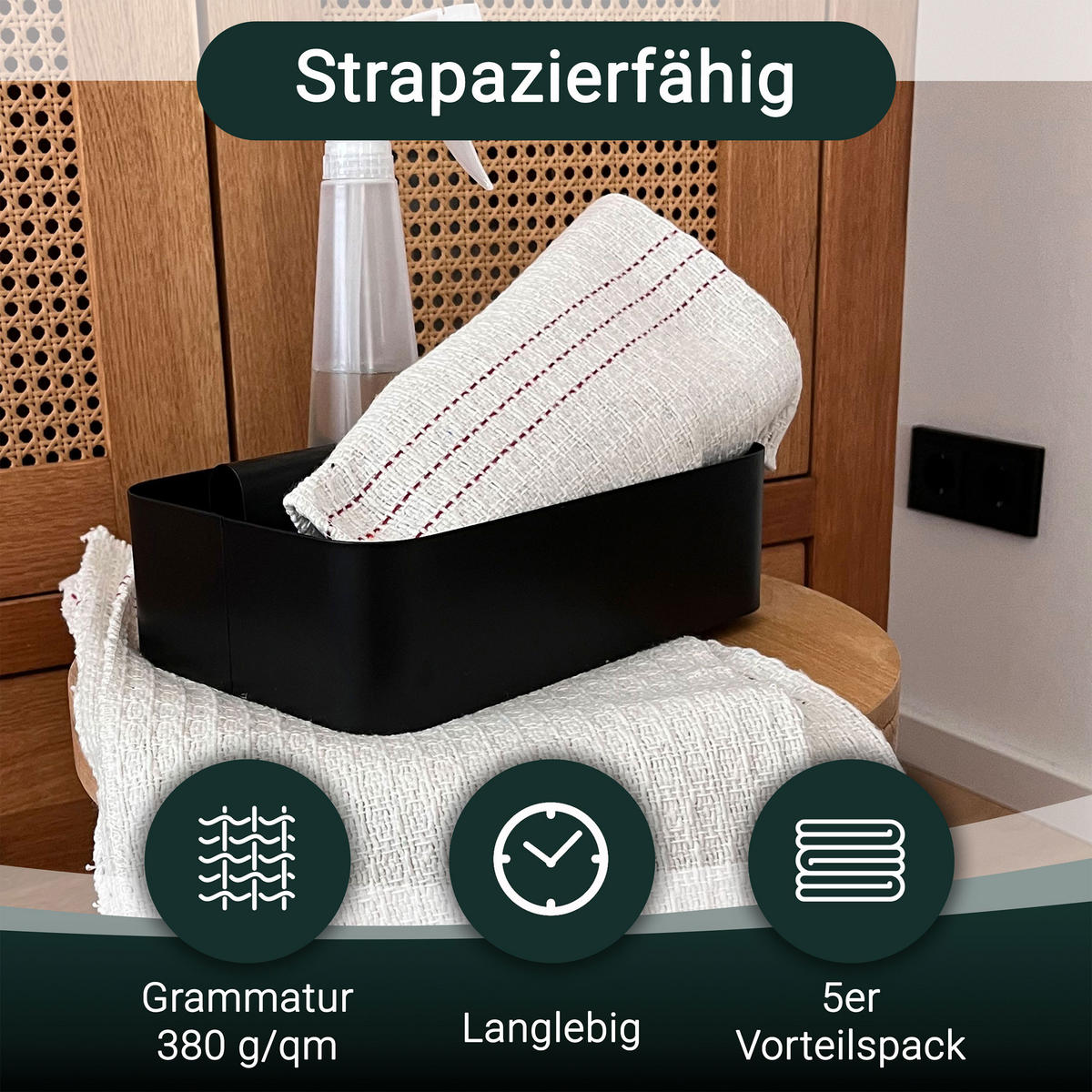 REINIGUNGSTÜCHER, 5er-Set, 55x60 cm, 80% Polyacryl / 20% Polyester, Weiß - Beige, Textil (55/60cm) - Zollner