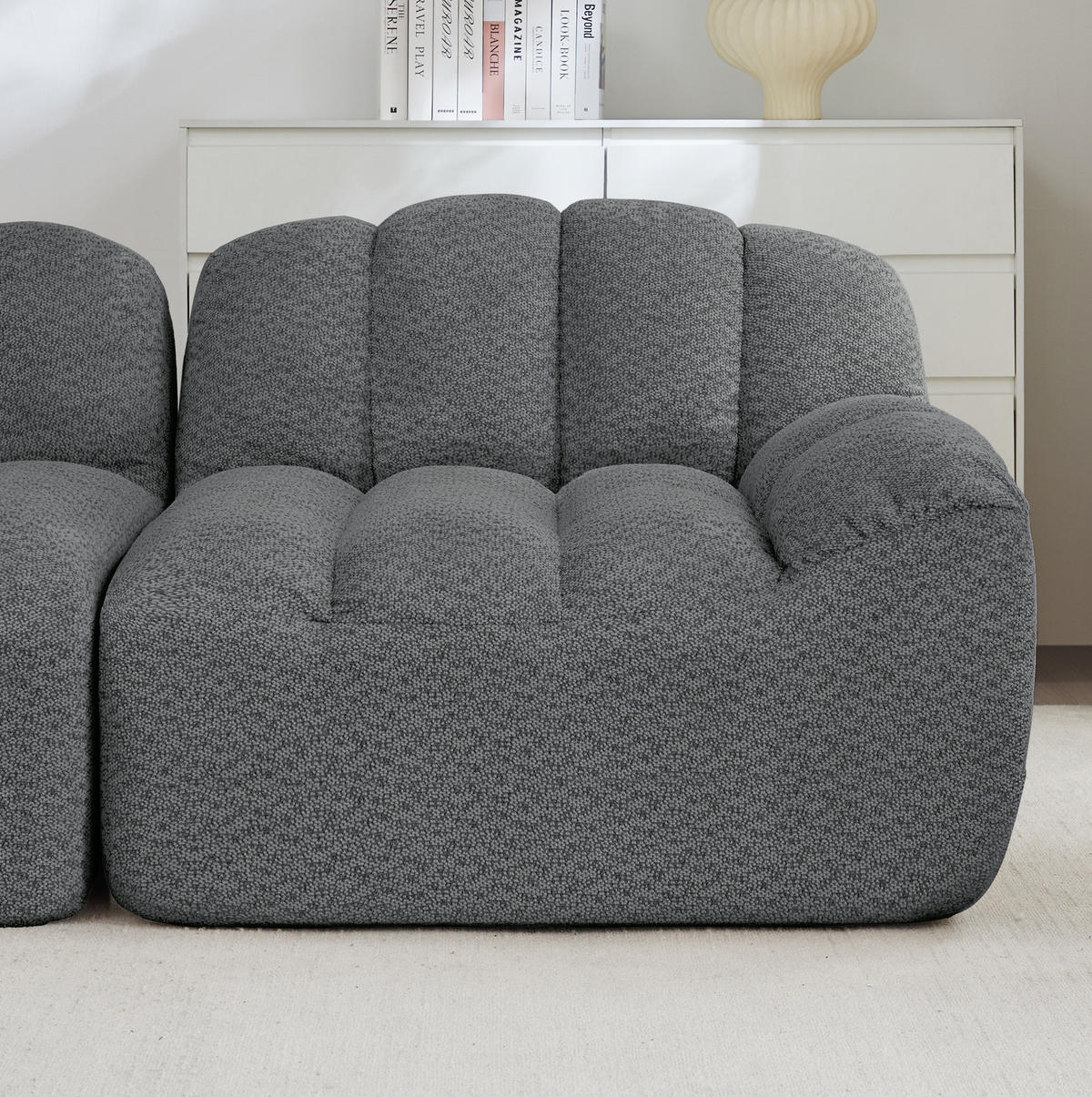 MODULARES 4-Sitzer-Sofa aus granuliertem Fleece mit ergonomischer Muschelform Grau - Grau, Textil (104/79/366cm) - Modenvie