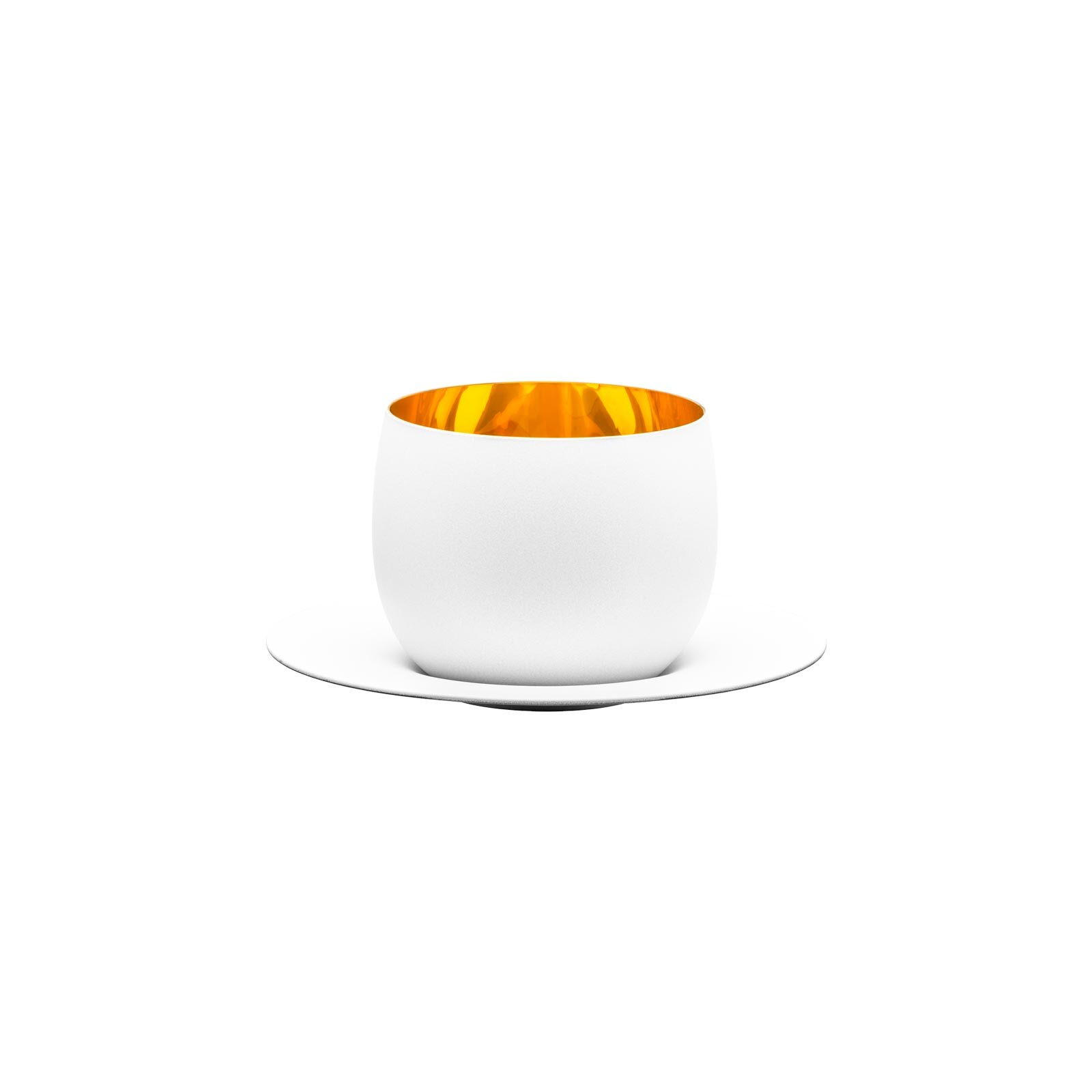 CAPPUCCINOGLAS MIT UNTERTASSE Cosmo weiß-gold 300 ml - Goldfarben/Weiß, Glas (0.3L) - Eisch