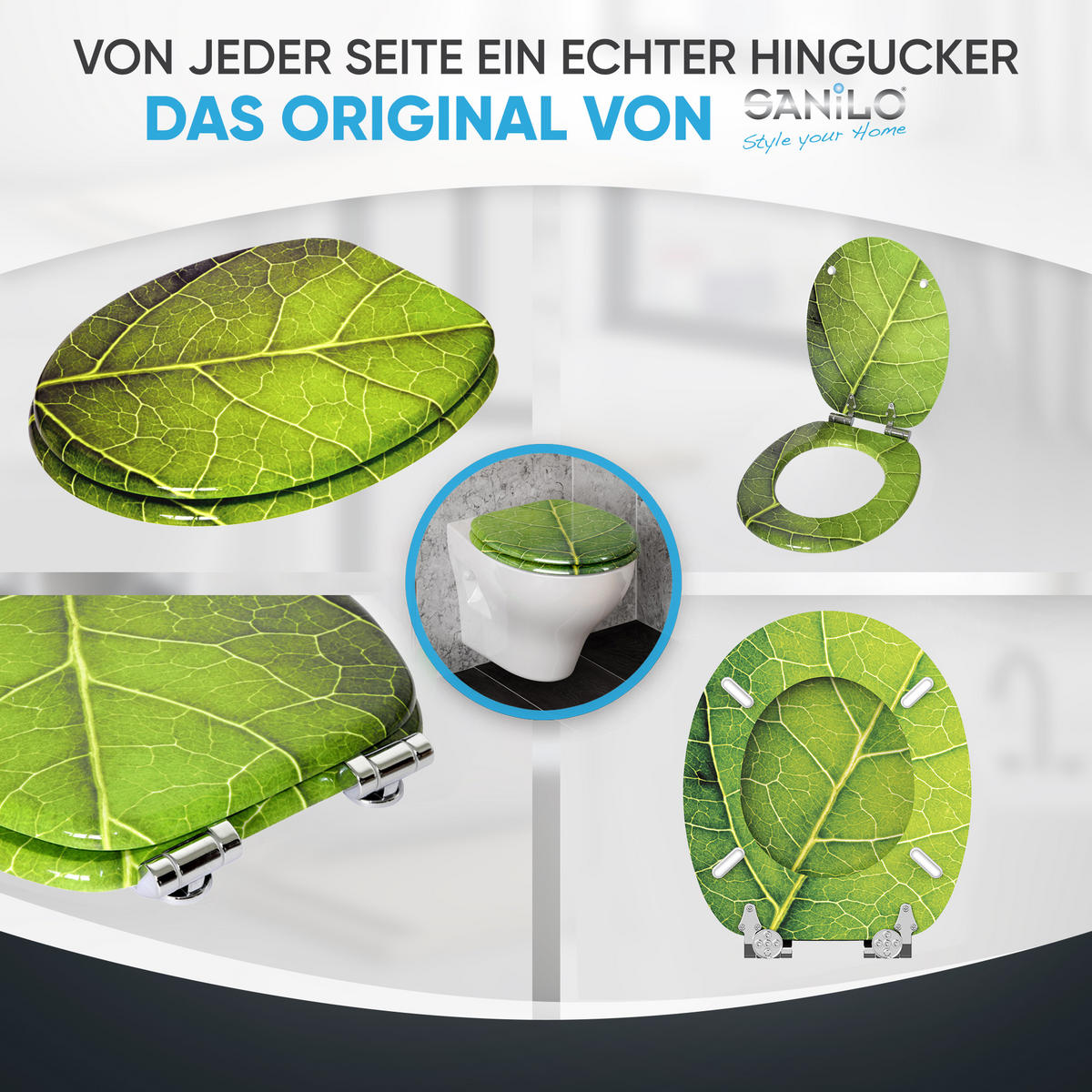 WC-SITZ mit Absenkautomatik Blatt - Grün, Holzwerkstoff (38/6/47cm) - Sanilo