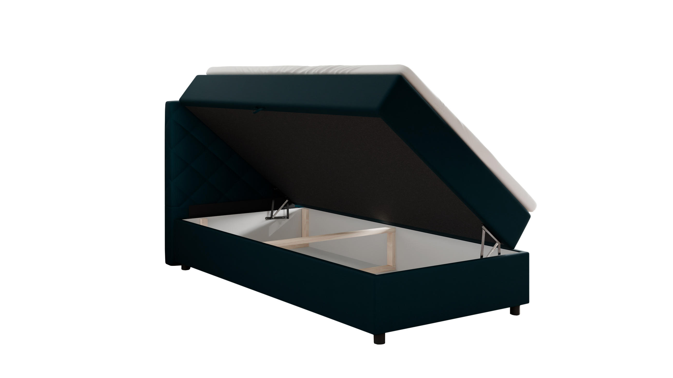 BOXBETT Diamaro 100x200 cm mit Bettkasten und Topper - Dunkeltürkis - Türkis, Holz (100/200cm) - Panda Möbel