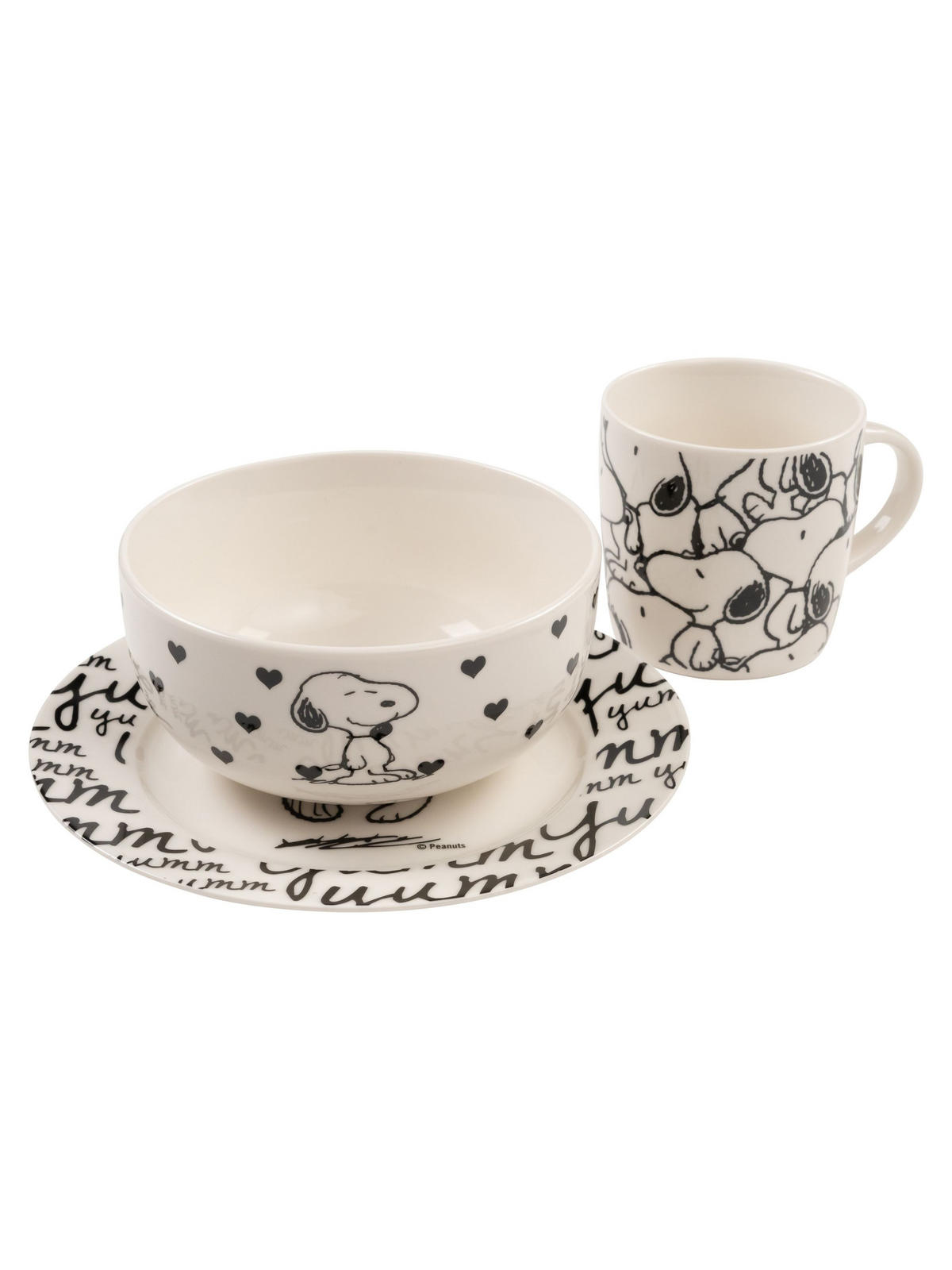 FRÜHSTÜCKSSET The Peanuts Snoopy Weiß/Schwarz 3-teilig - Multicolor, Keramik (23.8/11.2/23.3cm) - United Labels