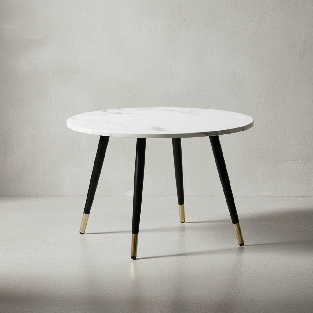 COUCHTISCH mit Marmor Optik, Modernes Design, Metall-Gestell, Runde Form, Weiß 60x60x41 cm - Goldfarben/Weiß, Holzwerkstoff/Metall (60/60/41cm) - KADIMA DESIGN