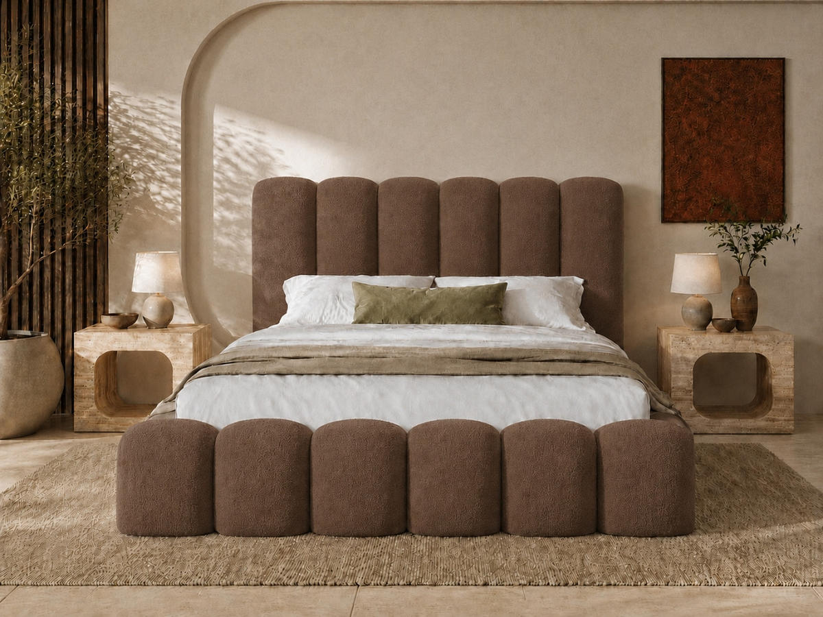 POLSTERBETT MELLOW 120x200 cm in Braun, gepolstertes Kopfteil, Lattenrost, Bettkasten, Bouclé-Stoff - Braun, Holz/Textil (120/200cm) - EMLAR Home