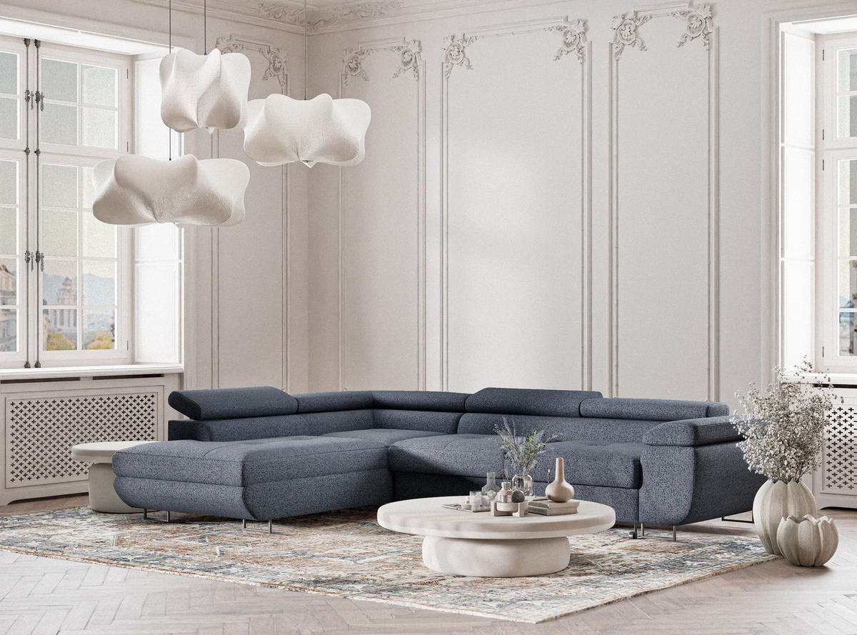 ECKSOFA MIT SCHLAFFUNKTION Concord Blau Grau Webstoff - Blaugrau/Schwarz, Holz/Holzwerkstoff (277/203cm) - Maison de Reve
