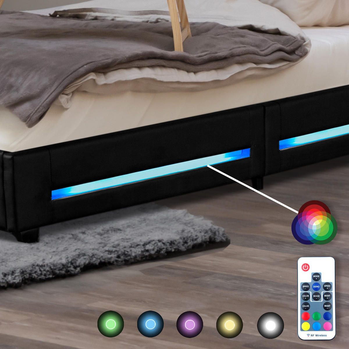 LED BETT ASTEROID - Schwarz, 90 x 200 cm - Schwarz, Kunststoff - Home Deluxe