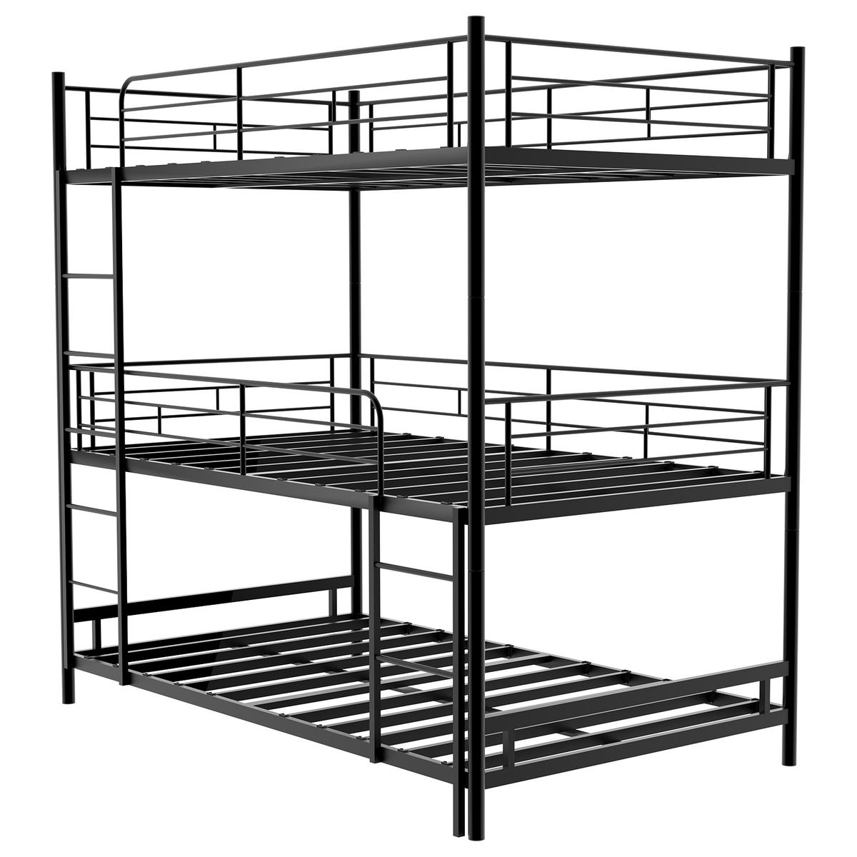 ETAGENBETT Dreifach mit Leitern Metall Schwarz - Schwarz, Holz (90/190cm) - Meubliv