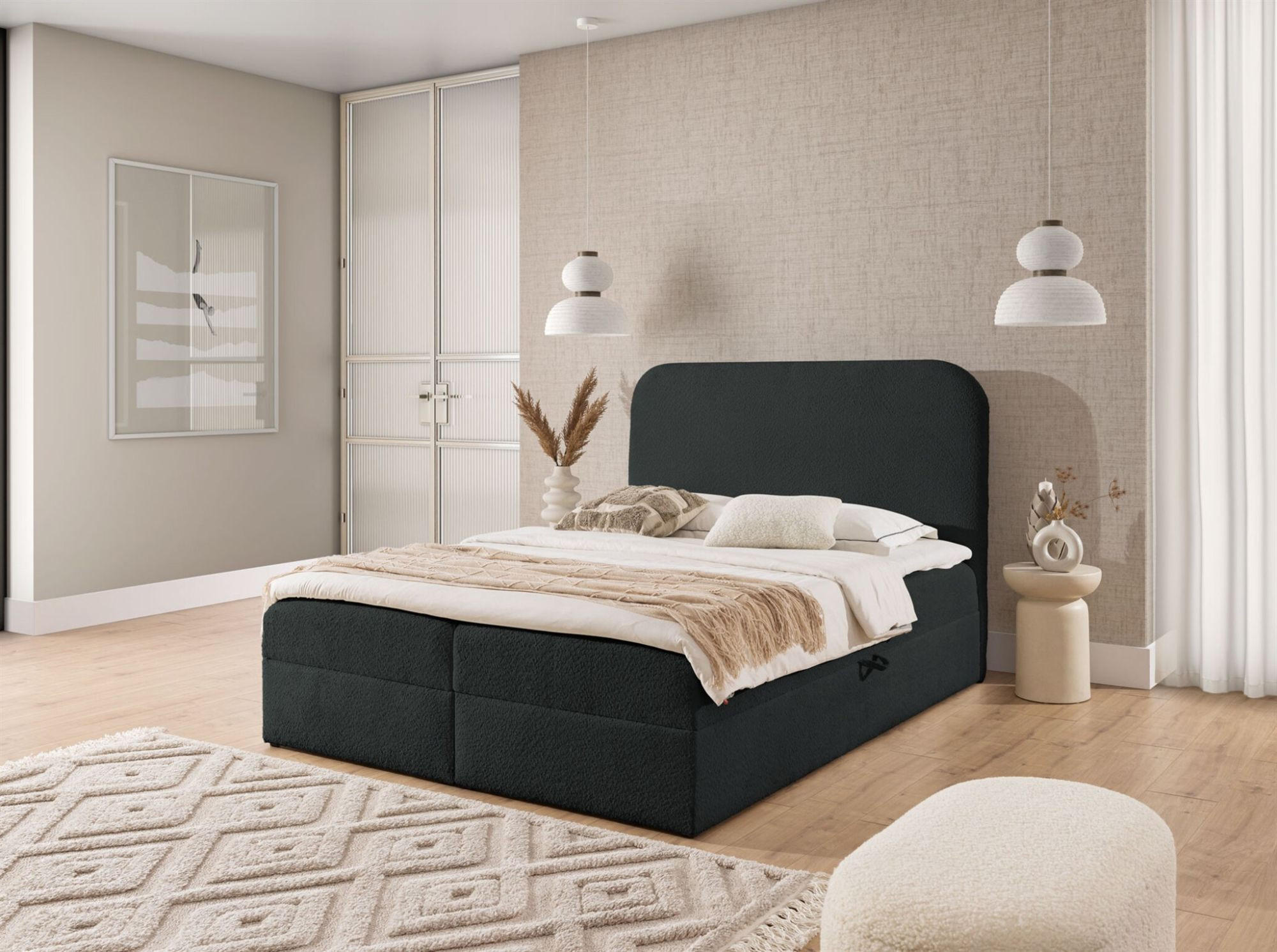BOXBETT Amador In überlänge - Schwarz, Holzwerkstoff/Textil (140/220cm) - Fun Möbel