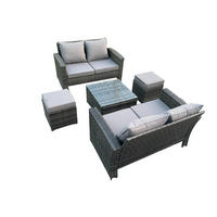 GARTENMÖBEL-SET mit Kissen Polyrattan Dunkelgrau 7-Sitzer - Dunkelgrau, Metall - Fimous