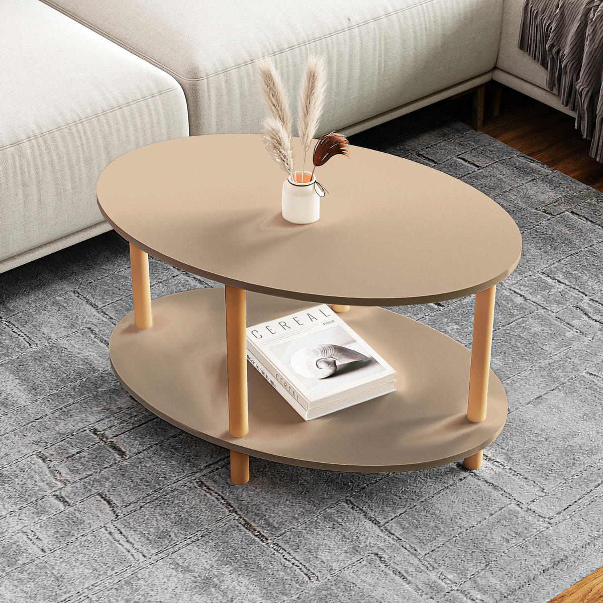 COUCHTICH Højreby 70/44/43 cm - Naturfarben/Cappuccino, Holz/Holzwerkstoff (70/44/43cm) - [en.casa]