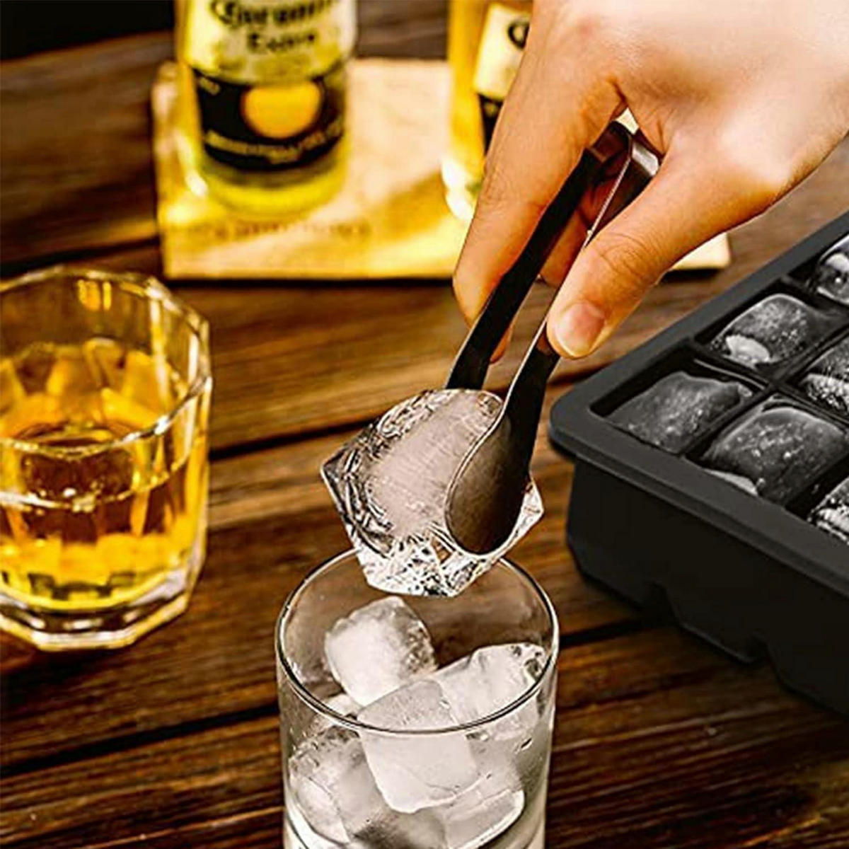 EISWÜRFELFORM 2er Set Silikon mit Deckel 15 Fächer schwarz - Schwarz, Kunststoff (4/2/19cm)