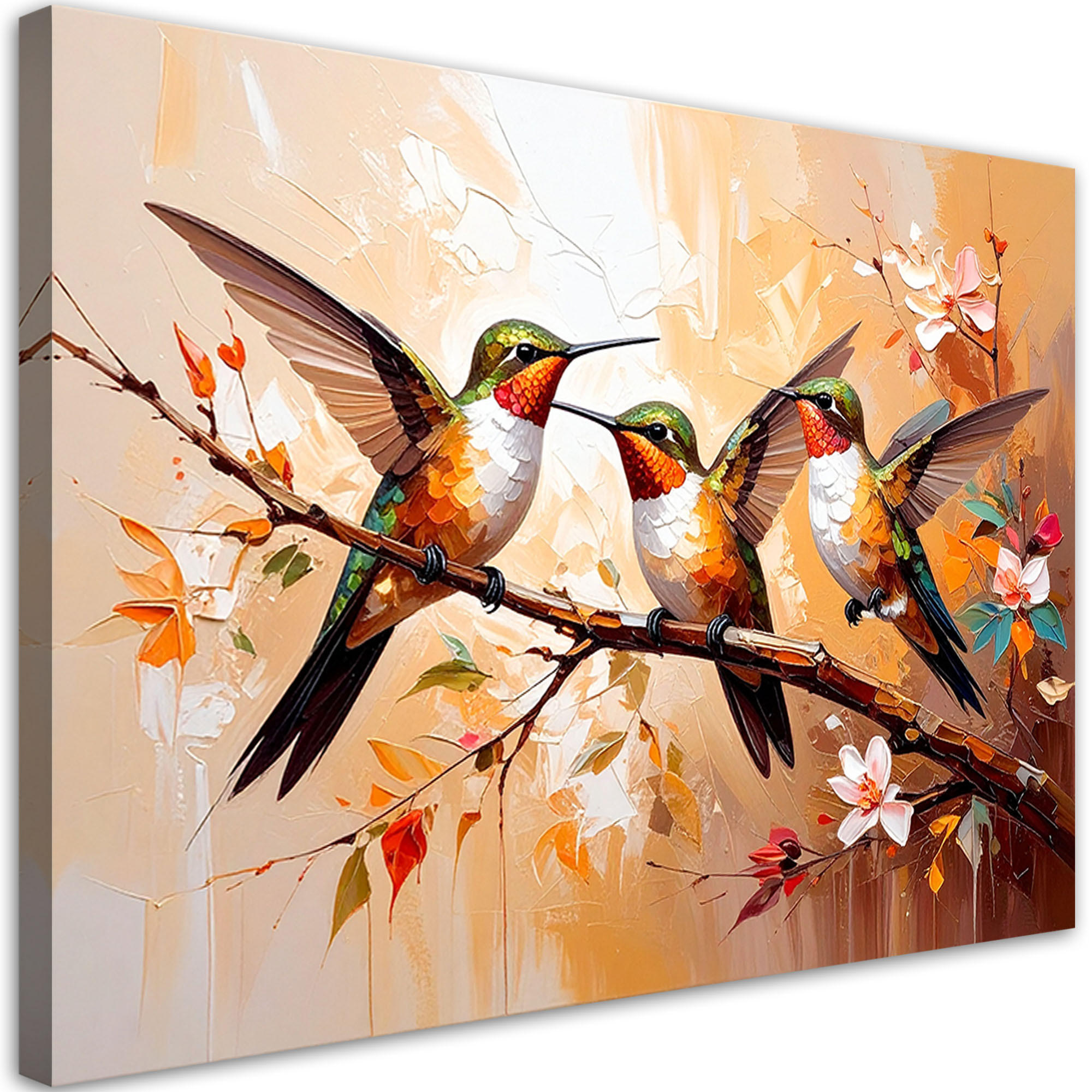 LEINWANDBILD Bunte Kolibris Vögel auf beigem Hintergrund 120x80cm - Beige, Textil (120/80cm) - Feeby