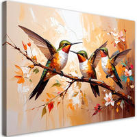 LEINWANDBILD Bunte Kolibris Vögel auf beigem Hintergrund 120x80cm - Beige, Textil (120/80cm) - Feeby