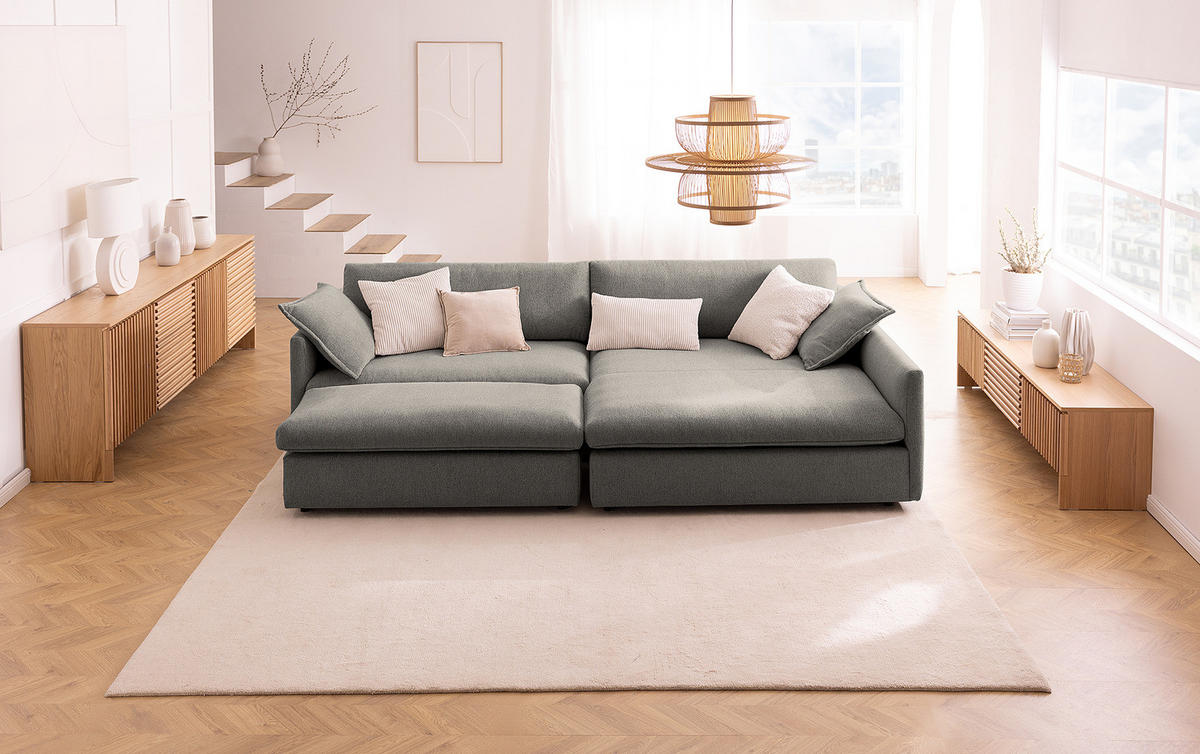 ECKSOFA mit Longchair - Schwarz/Grau, Kunststoff/Textil (290/183cm) - home24