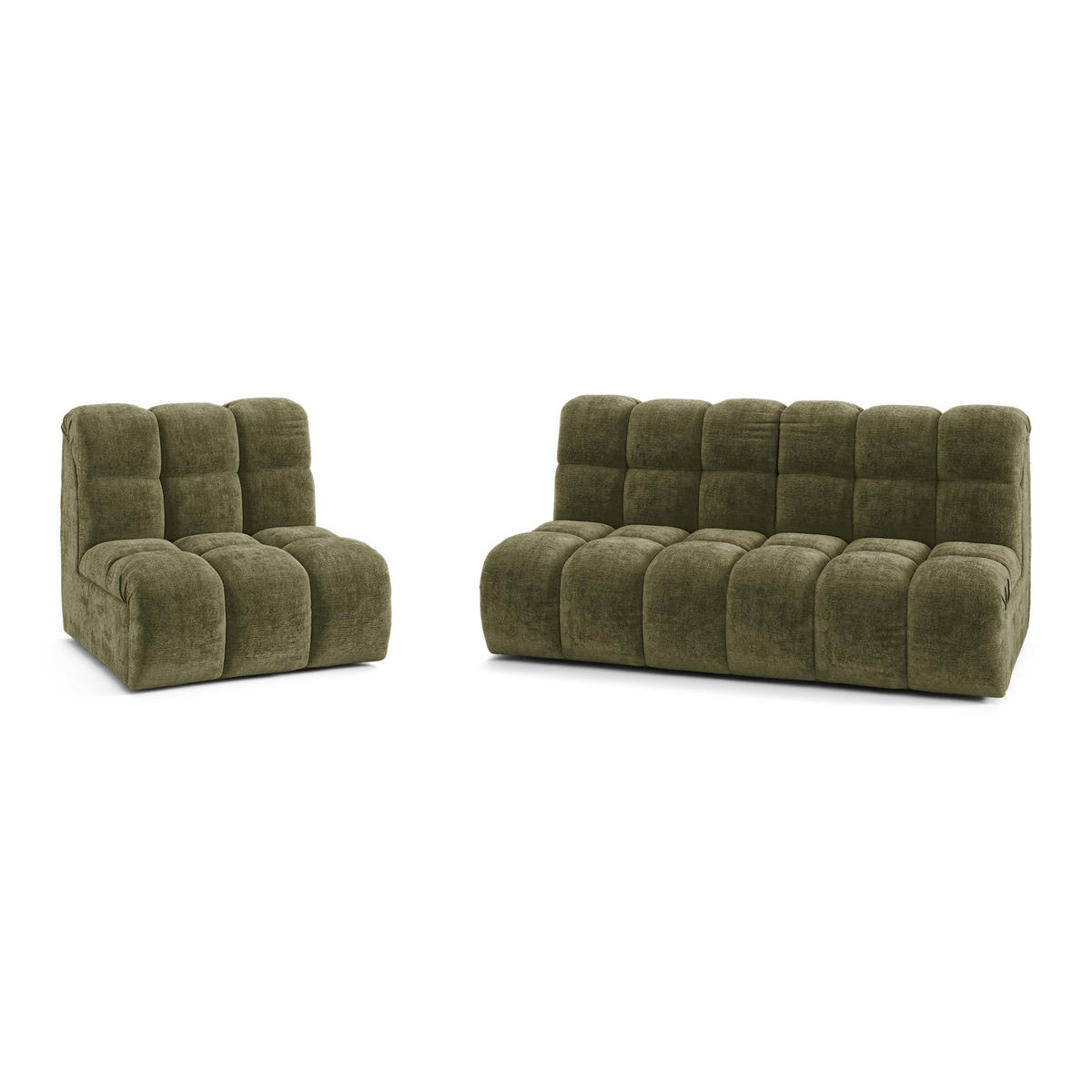 SOFA SEVEN Geprägter Samt Vintage-Grün 243cm - Dunkelgrün/Grün, Textil (243/77/98cm) - Premium Interiors