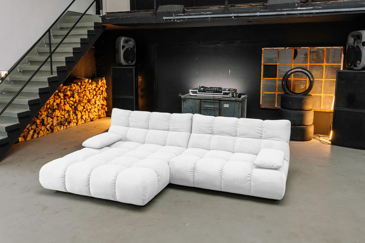 ECKSOFA VIVIEN Weiß Cord - Schwarz/Weiß, Kunststoff/Textil (290/178cm) - KAWOLA