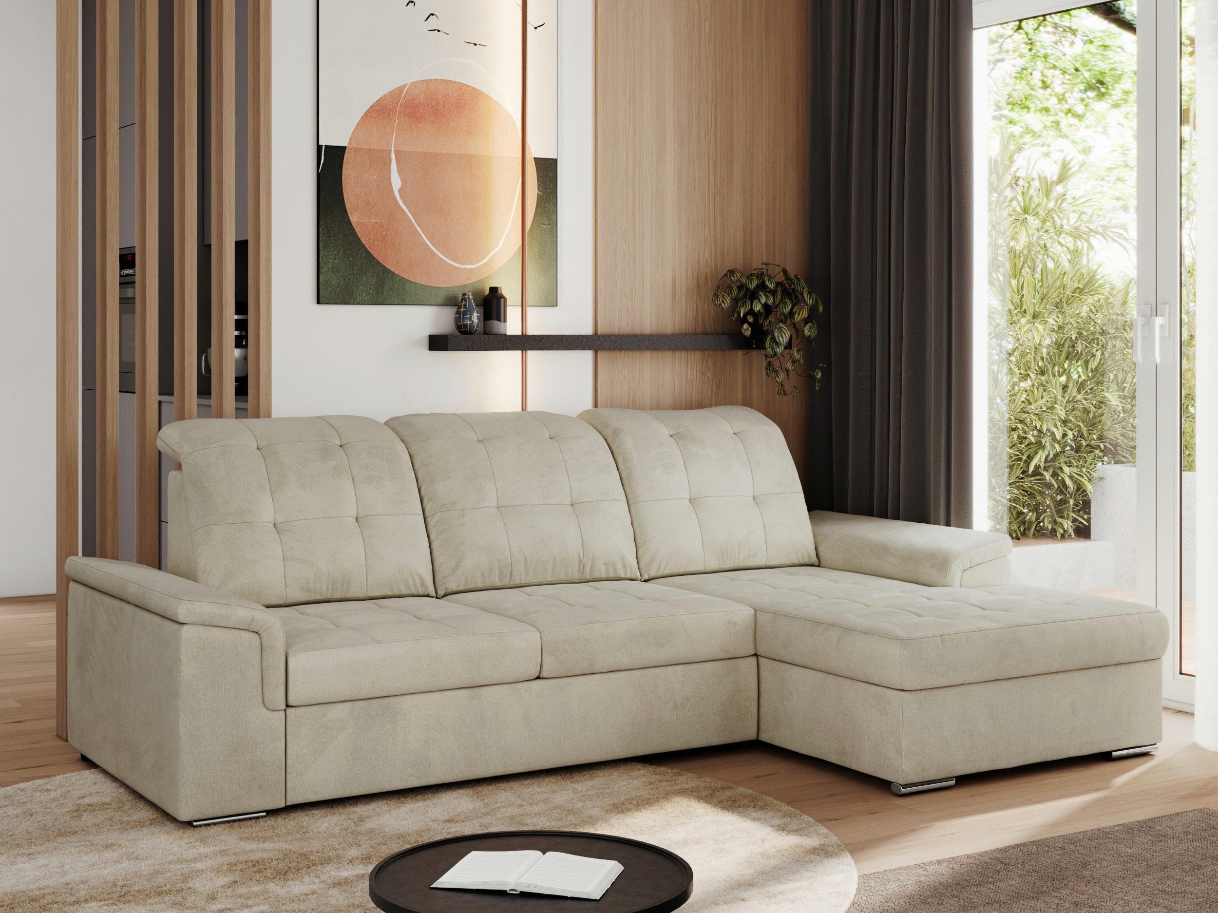 ECKSOFA MADRITO L - Beige Velorus - Rechts - Beige/Silberfarben, Textil/Metall (256/160cm)