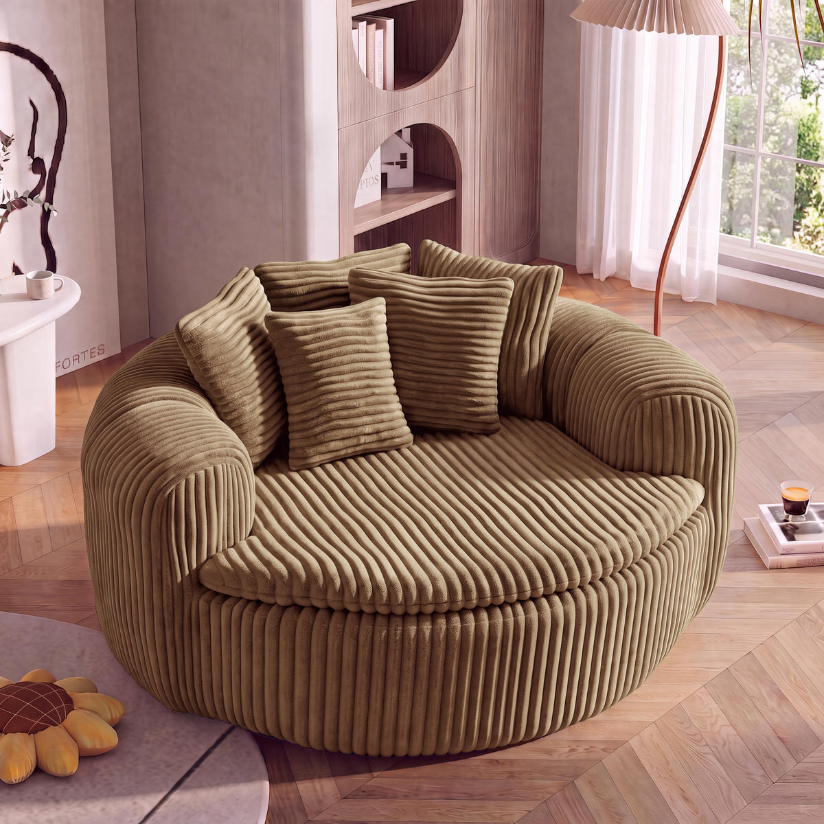 SITZSACK Cord Extrabreit mit 5 Kissen - Sandfarben, Textil (145/59/133cm) - Urban Meuble