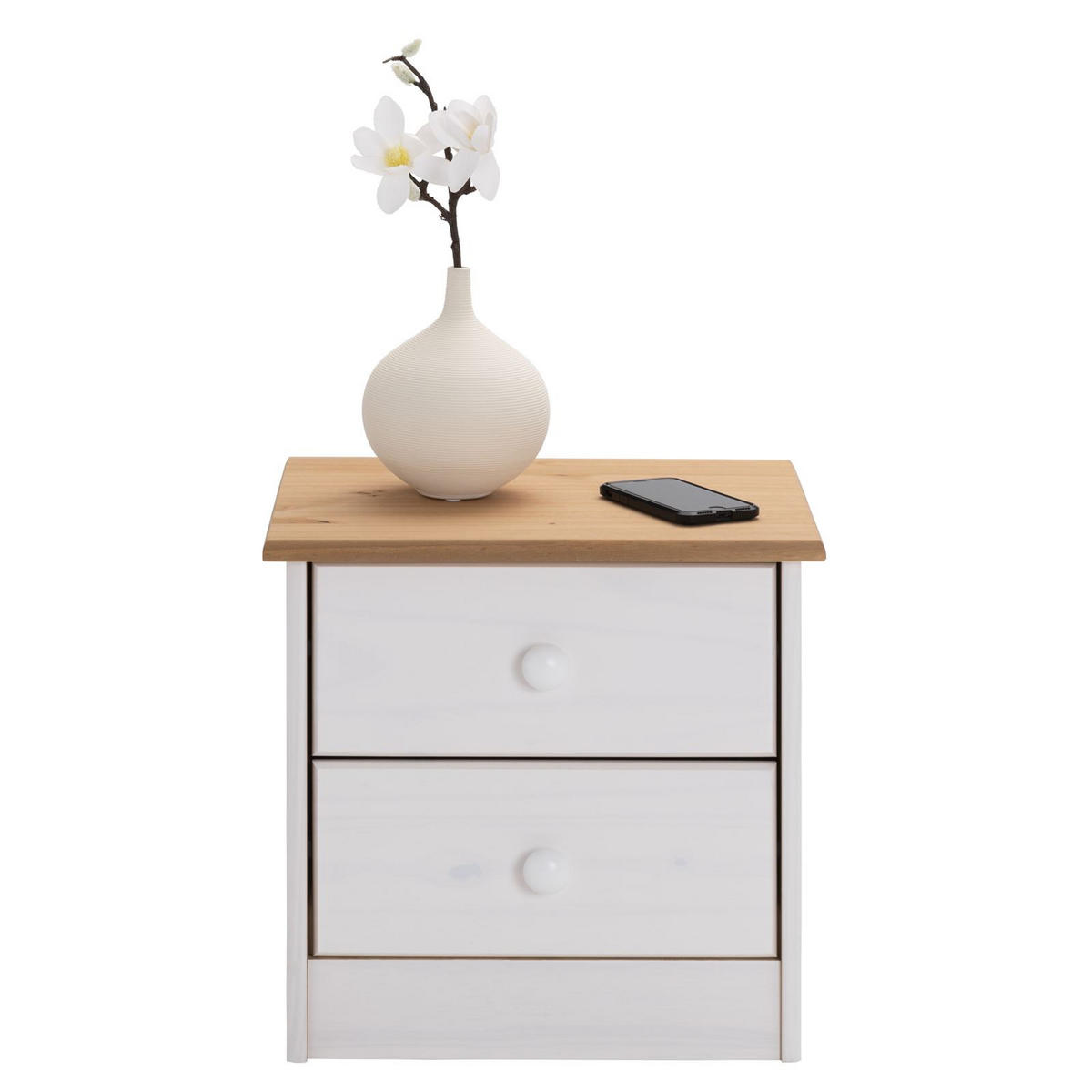 NACHTTISCH RONDO - Weiß/Braun, Holz (43/41/35cm) - IDIMEX