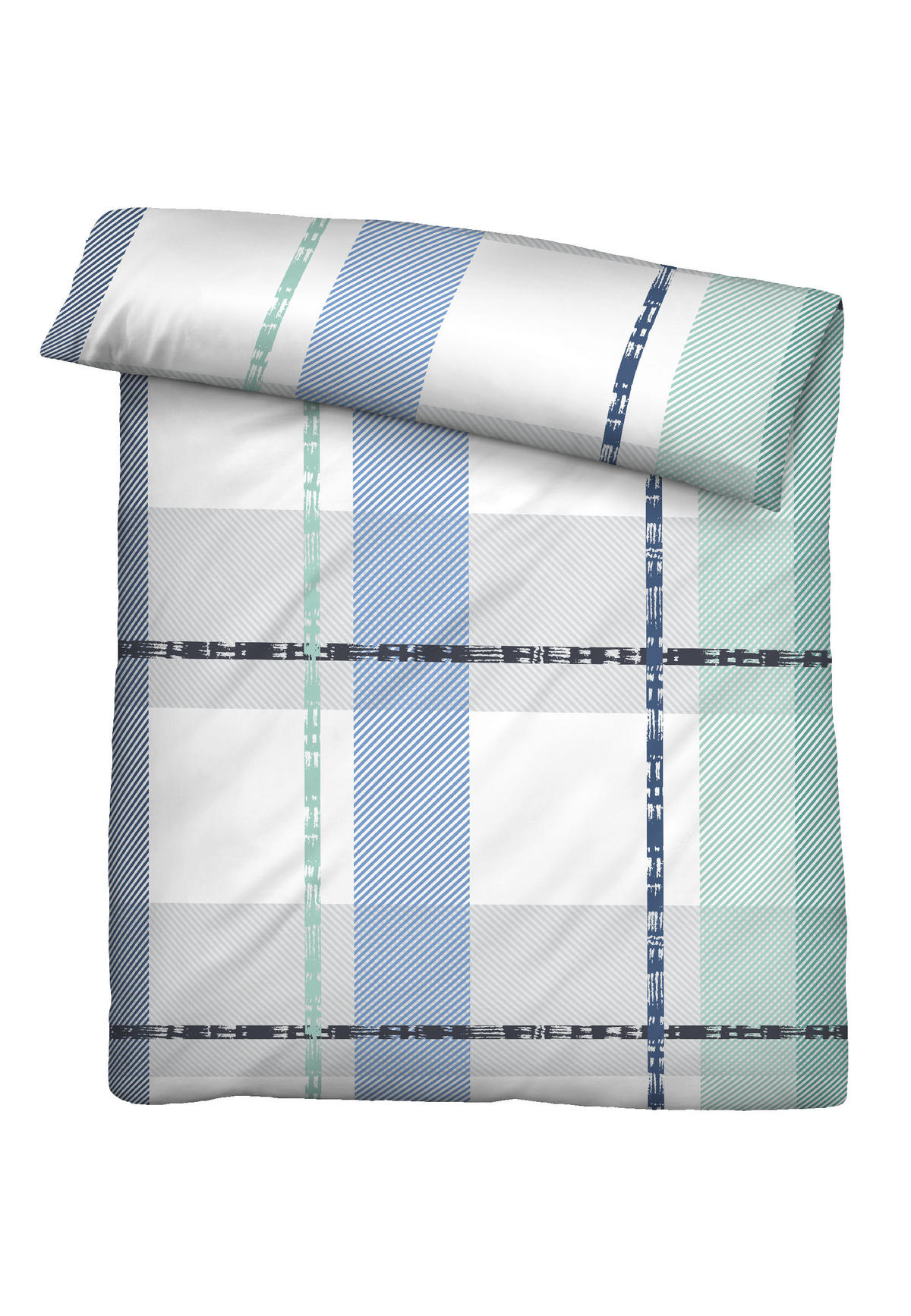 BETTWÄSCHE-GARNITUR Seersucker Karo eisblau, 135x200 cm + 80x80 cm - Hellblau, Textil (135/200cm) - Castell