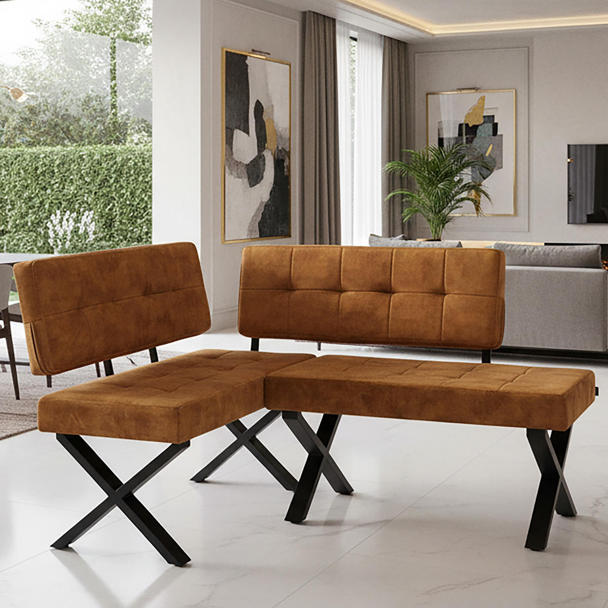 SITZBANK KAREN - Gelb, Metall (100/48/56cm) - B&D Home