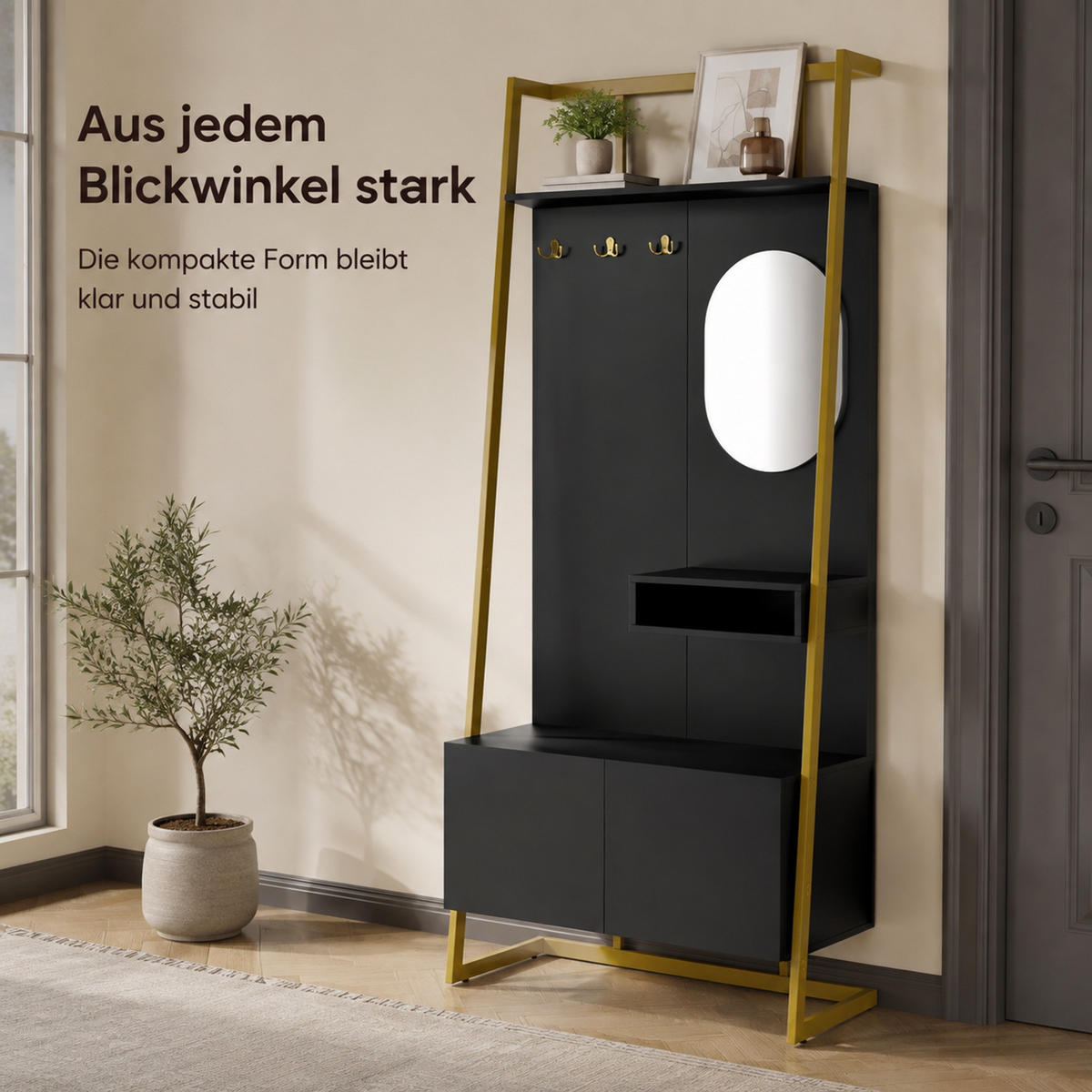 KOMPAKTGARDEROBE 78/38,5/180,5 cm aus Holzwerkstoff und Metall mit Spiegel und Schuhschrank Schwarz - Schwarz, Holzwerkstoff (78/180.5/38.5cm) - Modenvie