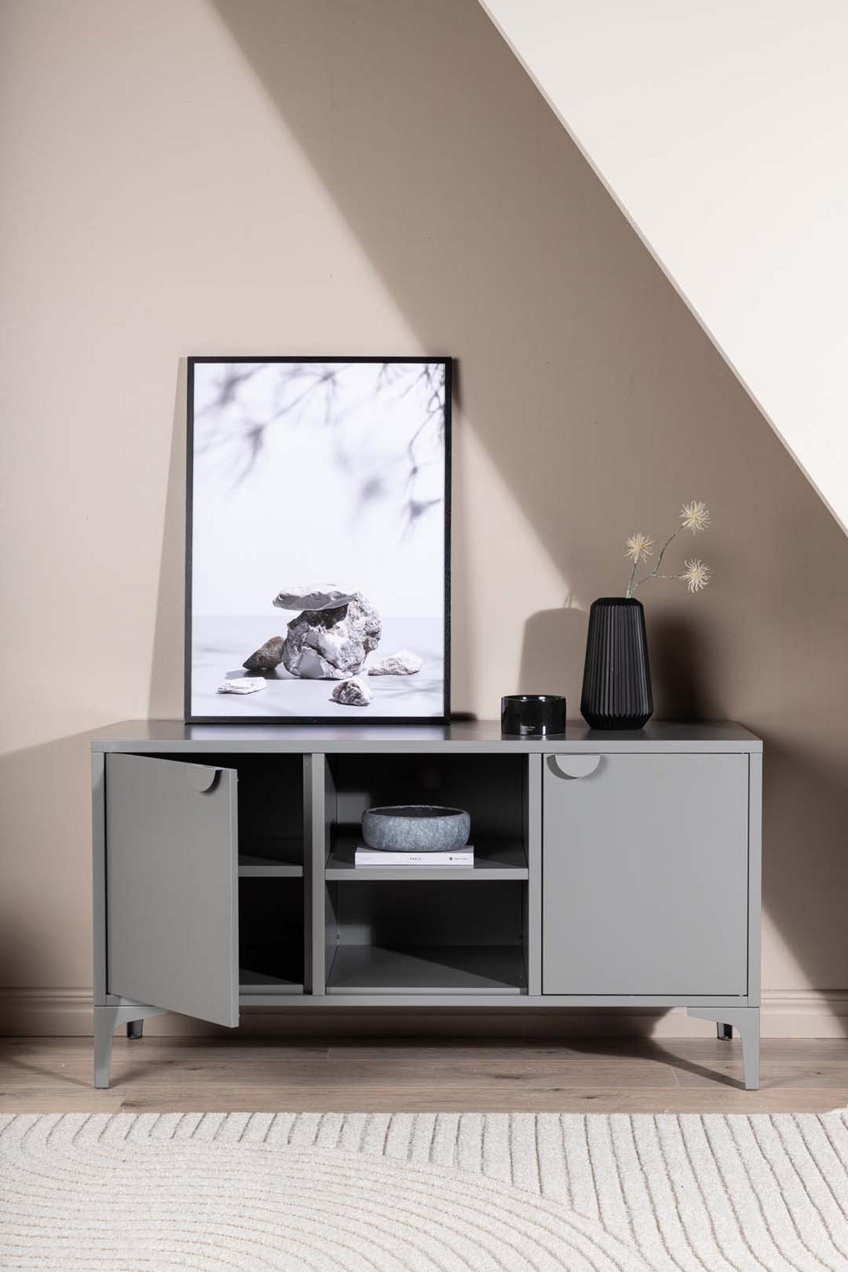 TV-MÖBEL, Piring, Hellgrau, Stahl, 120 x 40 x 63 cm - Hellgrau, Metall (120/63/40cm) - ebuy24