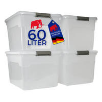 AUFBEWAHRUNGSBOX mit Deckel 60L im 4er Set Extra Groß Rollen transparent stapelbar - Transparent, Kunststoff (58/34/43cm) - PROREGAL
