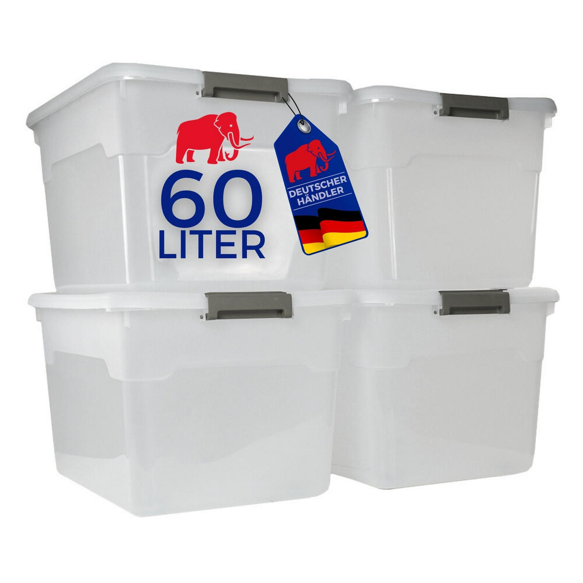 AUFBEWAHRUNGSBOX mit Deckel 60L im 4er Set Extra Groß Rollen transparent stapelbar - Transparent, Kunststoff (58/34/43cm) - PROREGAL