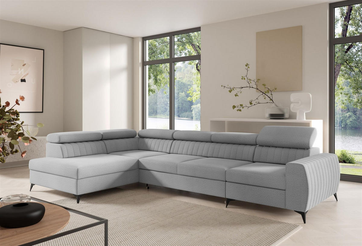 ECKSOFA Toronto Xl - Hellgrau, Holzwerkstoff/Textil (340/200cm) - Fun Möbel