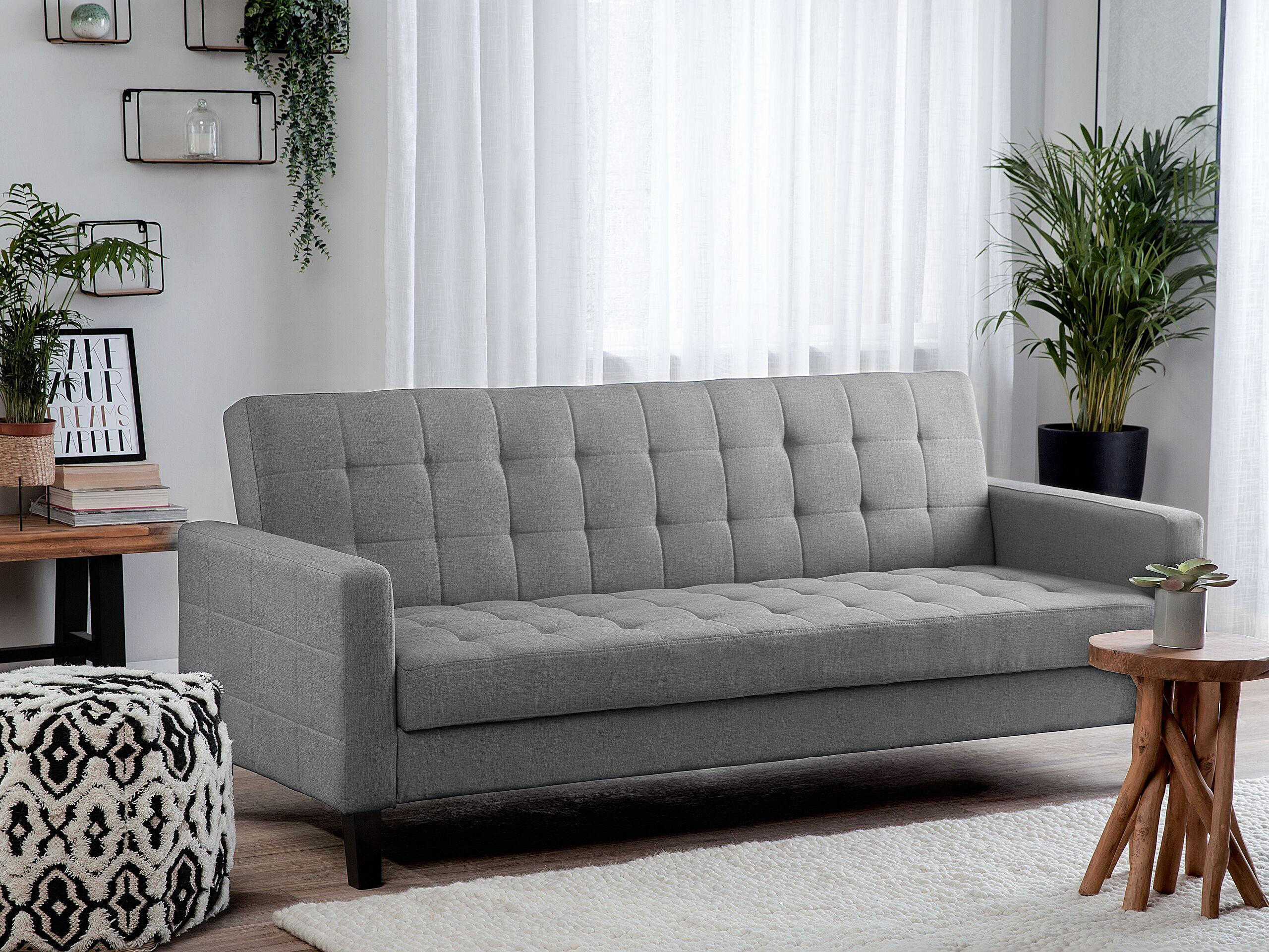 3-SITZER-SCHLAFSOFA Polsterbezug Hellgrau Vehkoo - Hellgrau, Textil (200/86/77cm) - Beliani