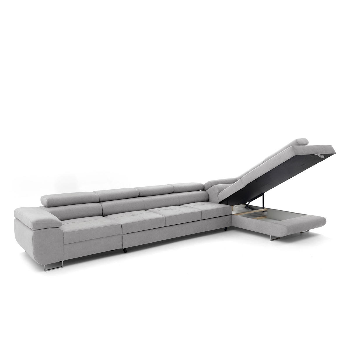 ECKSOFA WILD XXL Rechts mit Schlaffunktion 125x240 Velours Hellgrau - Silberfarben/Hellgrau, Holz/Textil (200/400cm) - Muffo