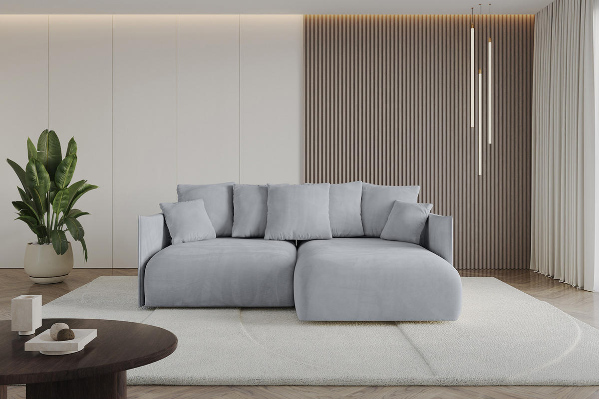 ECKSOFA Ottomane rechts ONESK-L 216x177x72 Hellgrau Velours - Titanfarben/Hellgrau, Holzwerkstoff/Kunststoff (177/216cm) - ALTDECOR