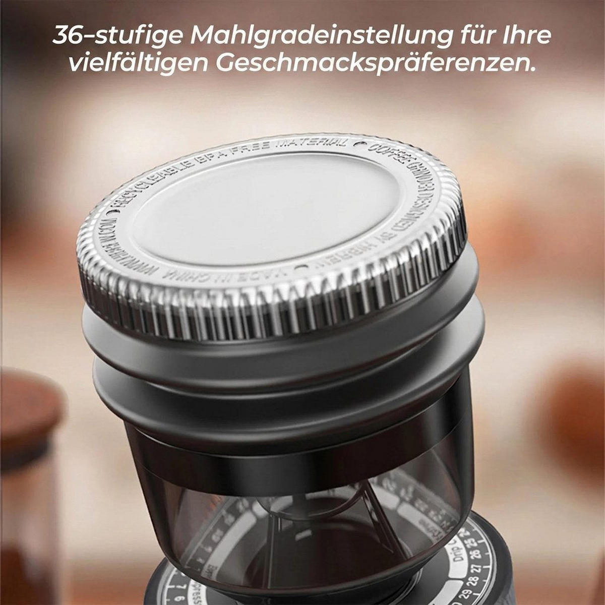 KAFFEEMÜHLE Elektrische Kaffeemühle neigbar 36 Mahlgrade Anti-Statik - Schwarz, Metall (103/310/187cm) - BEXEVUE
