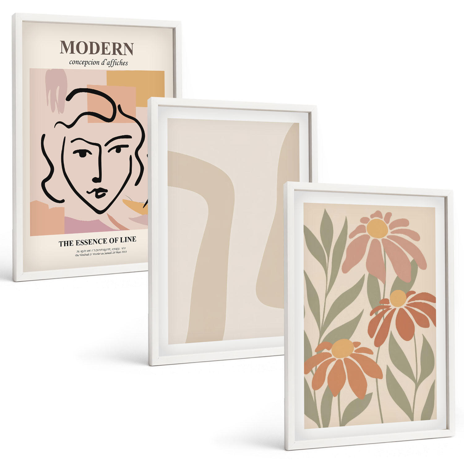 BILDER SET 3er Set - 40x60 cm Weißer Rahmen - Moderne abstrakte Frau - Weiß, Kunststoff (40/60cm) - TULUP