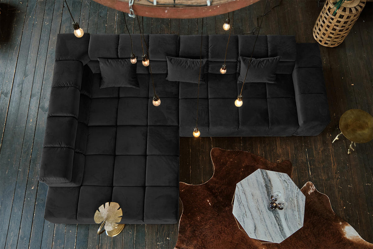 ECKSOFA NEVADA Schwarz Velvet - Schwarz, Textil (319/215cm) - KAWOLA