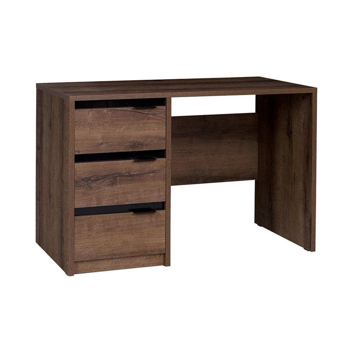 SCHREIBTISCH Devon mit 3 Schubladen, Eiche monastery - Eichefarben/Schwarz, Holzwerkstoff/Metall (60/120/70cm) - Beautysofa