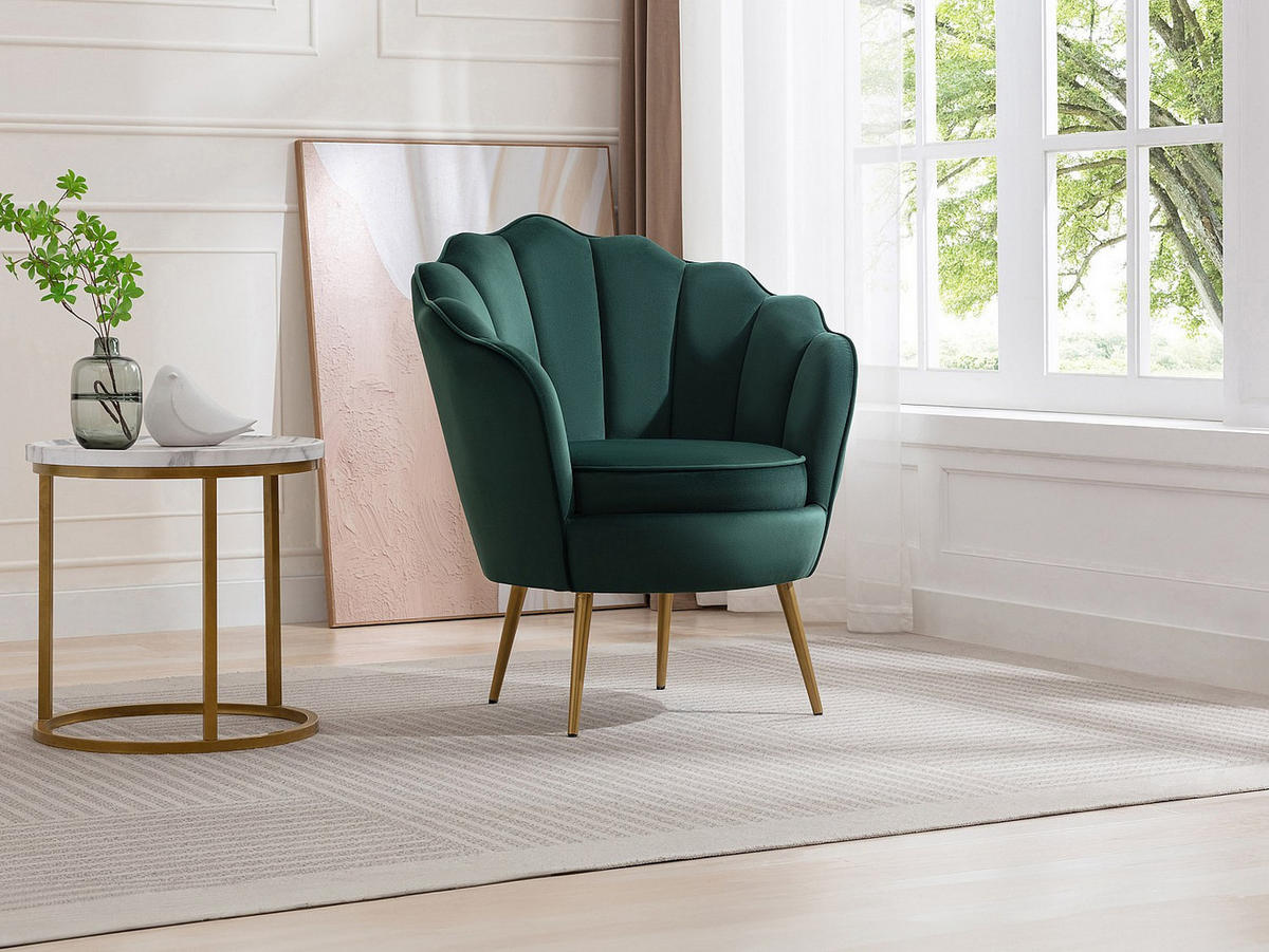 MUSCHELSESSEL - Samt - Grün - LALEA - Grün, Textil (76/88/73cm) - Vente-Unique