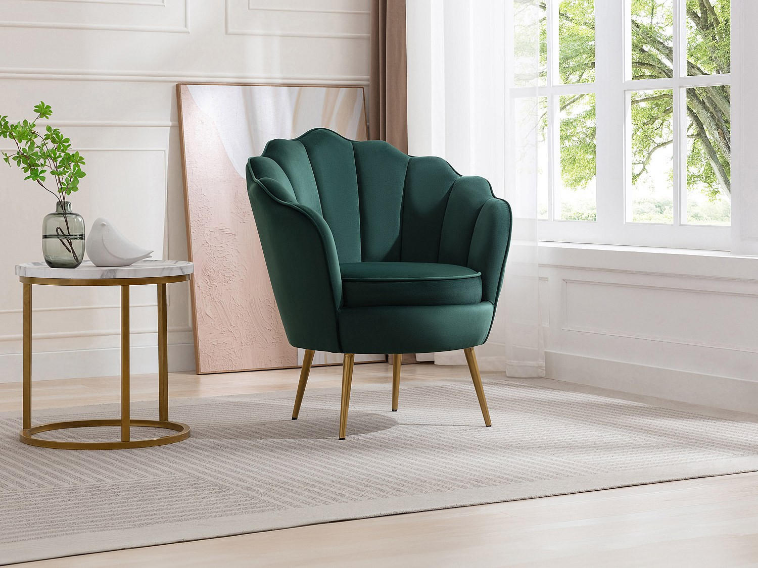 Thumbnail - Vente-Unique Muschelsessel, Grün, Textil, Uni, 1-Sitzer, 76x88x73 cm, Wohnzimmer, Sessel, Polstersessel