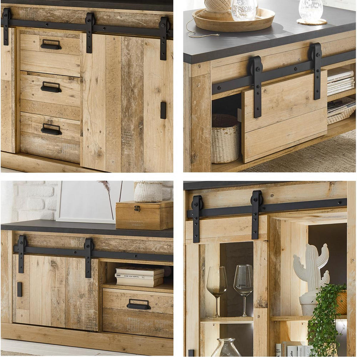 WOHNZIMMER-SET 6-TLG. Shelton-61 - Braun, Holzwerkstoff (570/201/43cm) - Lomado