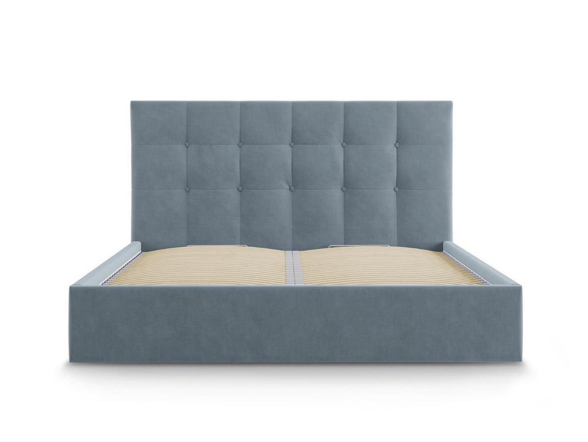 BETT mit Bettkasten und Kopfteil Phaedra aus Samt blau 140x200cm - Hellblau, Textil (140/200cm) - Micadoni
