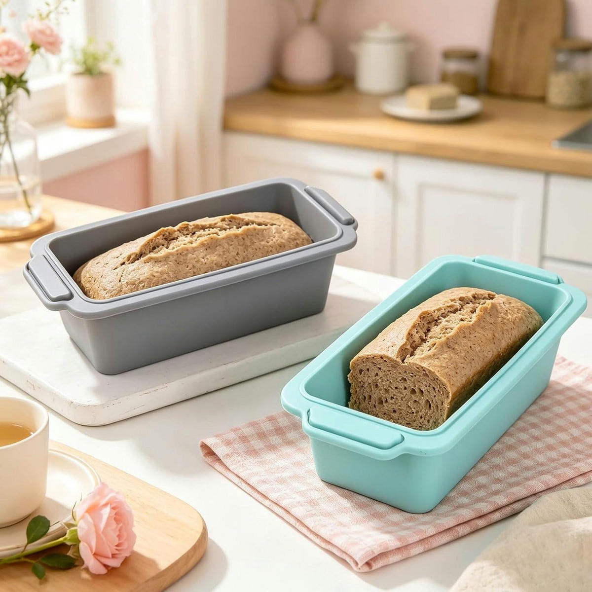 BROTBACKFORM 2er Set Silikon 28 x 12 x 6,5 cm Mikrowellengeeignet - Multicolor, Kunststoff (12/6.5/28cm)